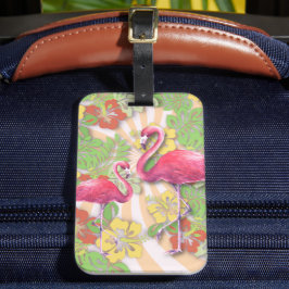 Etiqueta De Bagagem Flamingo & Floral Abstrato Colorido