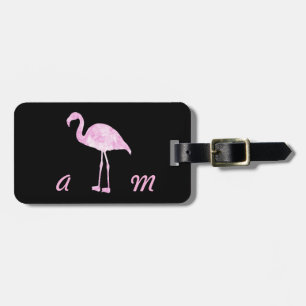 Etiqueta De Bagagem Flamingo pintado cor-de-rosa com iniciais