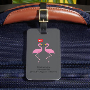 Etiqueta De Bagagem Flamingo Rosa Fofo Como Coração Pastel Personali