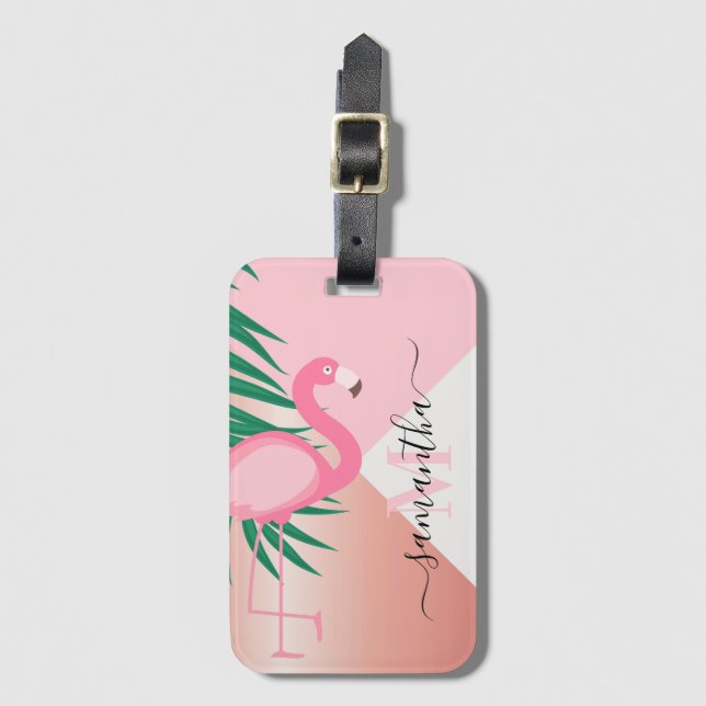 Etiqueta De Bagagem Flamingo Rosa Tropical (Frente Vertical)