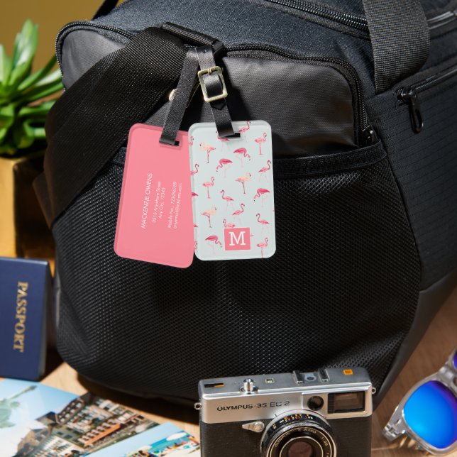 Etiqueta De Bagagem Flamingo tropical personalizado (Frente e verso)