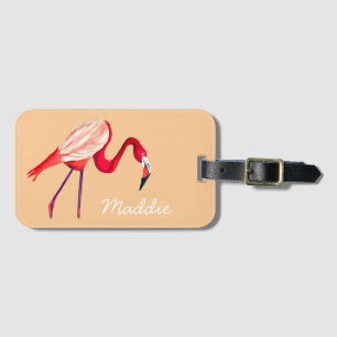 Etiqueta De Bagagem Flamingo watercolor, bonito arte