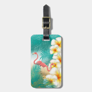 Etiqueta De Bagagem Flamingos em uma praia tropical terrestre