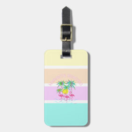 Etiqueta De Bagagem Flamingos Rosa com Palmas, Praias de Namaste, Lega