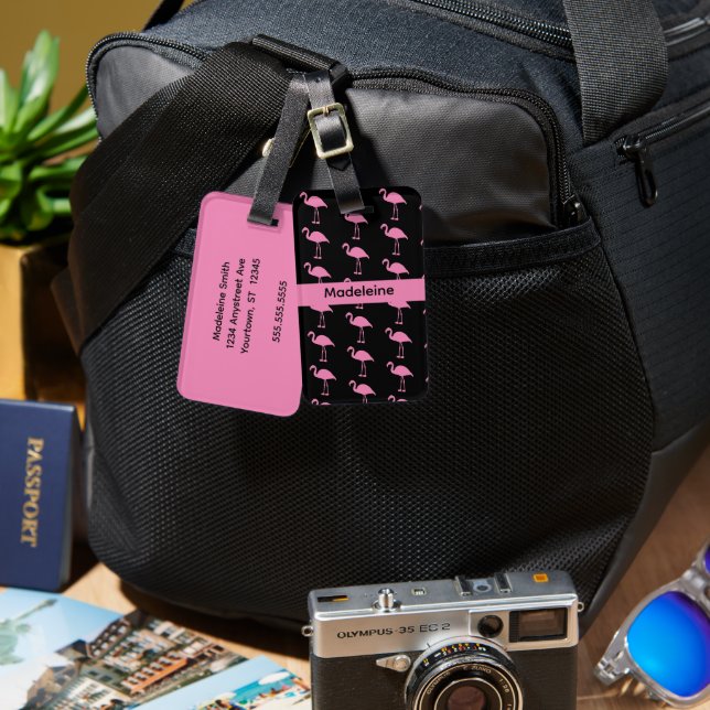 Etiqueta De Bagagem Flamingos Rosa Quente (Frente e verso)