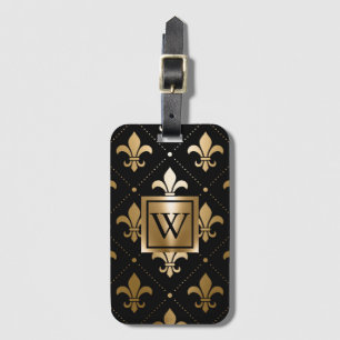 Etiqueta De Bagagem Fleur-de-lis, preto e Ouro