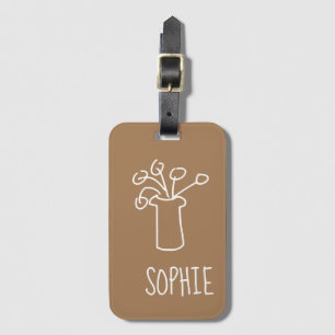 Etiqueta De Bagagem Flor branca minimalista simples moderna