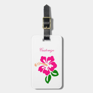 Etiqueta De Bagagem Flor cor-de-rosa tropical Thunder_Cove do hibiscus