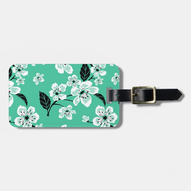 ETIQUETA DE BAGAGEM FLOR DE CEREJEIRA - SAKURA (MINT) (Frente Horizontal)
