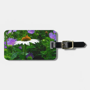 Etiqueta De Bagagem Flor de Cone branca, flores roxas e mariposas