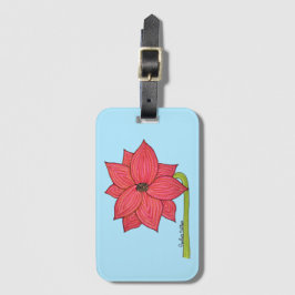 Etiqueta De Bagagem Flor de Estrela Vermelha com fundo Azul