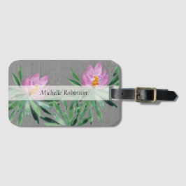 Etiqueta De Bagagem Flor de Lótus em Aquarela Elegante Personalizada