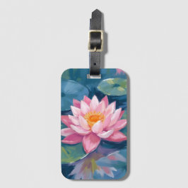 Etiqueta De Bagagem Flor de Lótus Folha de Nenúfar Aquarela