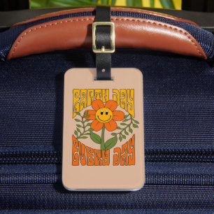 Etiqueta De Bagagem Flor de margarida retrô sorridente dos anos 70