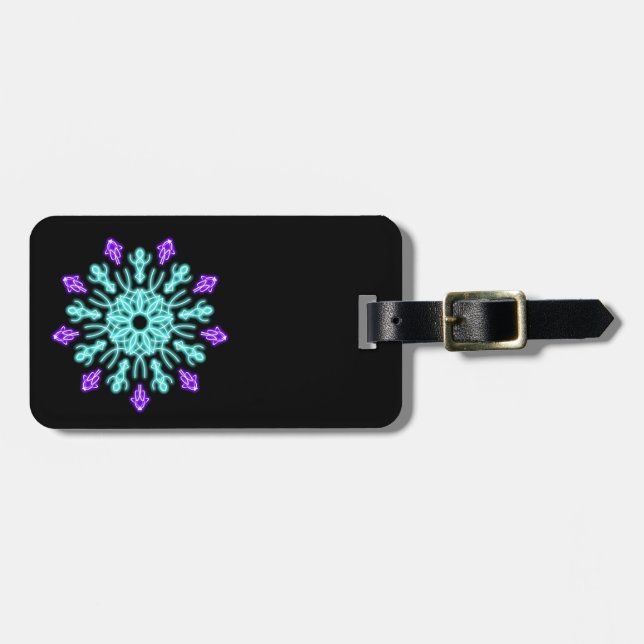 Etiqueta De Bagagem Flor de néon roxa e turquesa (Frente Horizontal)