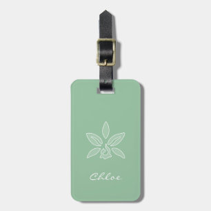 Etiqueta De Bagagem Flor e nome simples Primavera verde orquídeo Elega