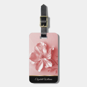 Etiqueta De Bagagem Flor Metálico Rosa Brilhante Personalizável