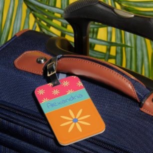 Etiqueta De Bagagem Flor Retro Personalizada Nome