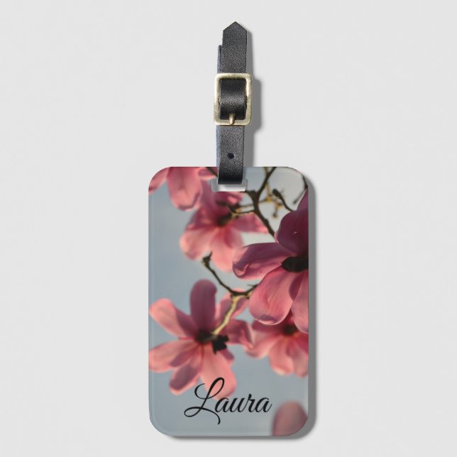 Etiqueta De Bagagem Flor Rosa bonito Personalizado Elegante (Frente Vertical)
