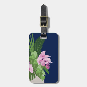 Etiqueta De Bagagem Flor Rosa Tropical de Medinilla no Azul Escuro