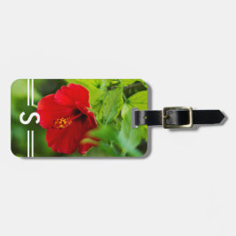Etiqueta De Bagagem Flor Tropical Hibiscus Red Hawaii + Iniciais