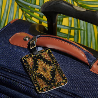 Etiqueta De Bagagem Florais Preto e Dourado Caídos