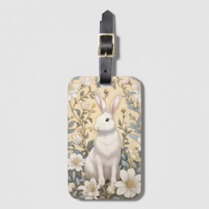 Etiqueta De Bagagem Floral Amarelo Coelho Branco-Bonito Pastel