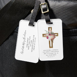 Etiqueta De Bagagem Floral Boho Christian Cross Bíblia Religiosa Verso