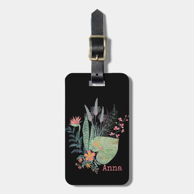 Etiqueta De Bagagem floral Botânico tropical personalizado (Frente Vertical)