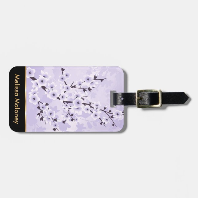 Etiqueta De Bagagem Floral Cherry Blossomo Purple Personalize (Frente Horizontal)