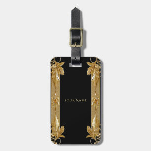 Etiqueta de Bagagem Floral de Ornamentado Preto Do