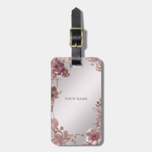 Etiqueta de Bagagem Floral de Ornamentado Rosa