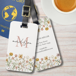 Etiqueta De Bagagem Floral de Prado de Flores Silvestres em Aquarela M