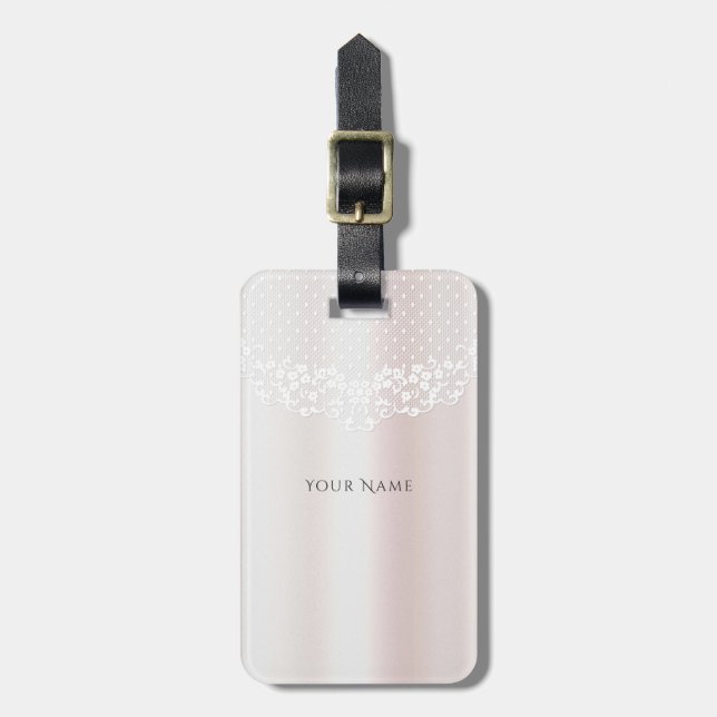 Etiqueta de Bagagem Floral de rendas brancas Elega (Frente Vertical)