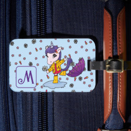 Etiqueta De Bagagem Floral de Unicórnio Azul Personalizado e Simples
