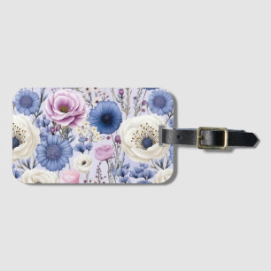 Etiqueta De Bagagem Floral do Jardim Flor Branco Azul-Lavanda Elegante