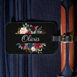 Etiqueta De Bagagem Floral Elegante Bonito Aquarela Borgonha