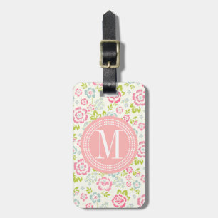 Etiqueta De Bagagem Floral feminino cor-de-rosa & azul bonito