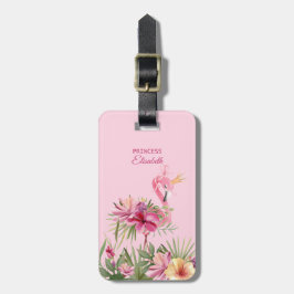 Etiqueta De Bagagem Floral Flamingo Adorável