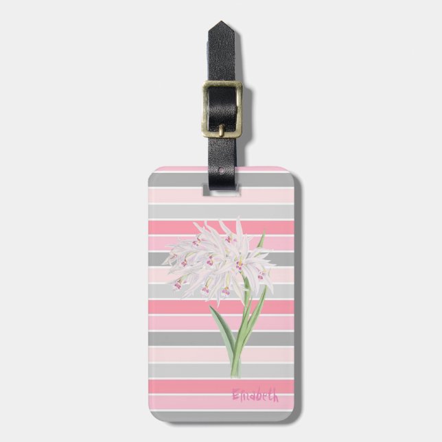 Etiqueta De Bagagem Floral Fofo Meninas, Listras (Frente Vertical)