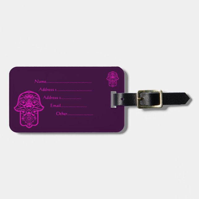 Etiqueta De Bagagem Floral Hamsa Rosa (Frente Horizontal)