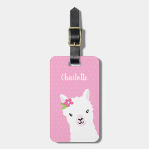 Etiqueta De Bagagem Floral Lama Alpaca rosa personalizado
