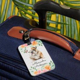 Etiqueta De Bagagem Floral para Bulldog Personalizado