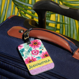 Etiqueta De Bagagem Floral personalizado lindo com burlap colorido ros