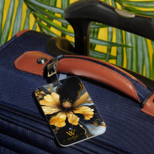 Etiqueta De Bagagem floral preto abstrato de giz