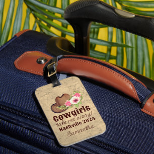 Etiqueta De Bagagem Floral Rosa de Cowgirl Solteira de Nashville Perso