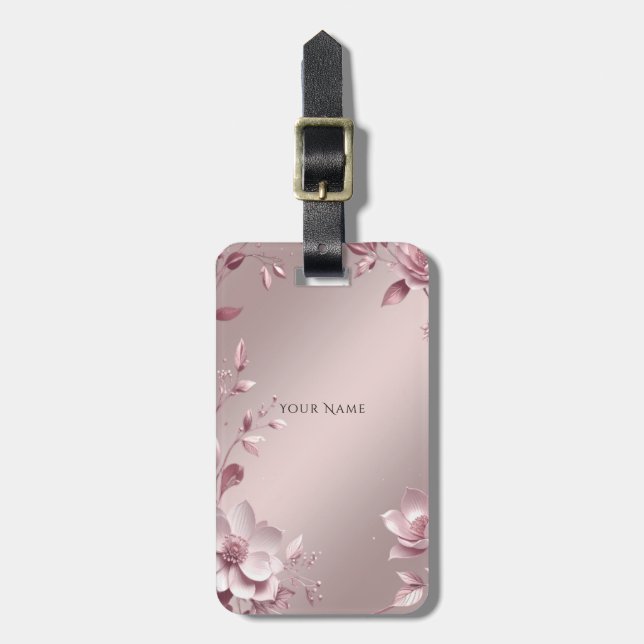 Etiqueta de Bagagem Floral Rosa Delicada (Frente Vertical)