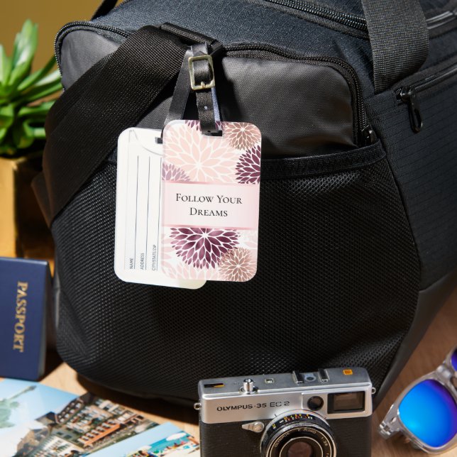 Etiqueta De Bagagem Floral Rosa na moda (Frente e Verso)