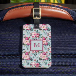 Etiqueta De Bagagem Floral Rosa Poeirenta Grandmillennial Monograma Pe