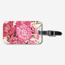 Etiqueta de Bagagem Floral Rosa Vintage